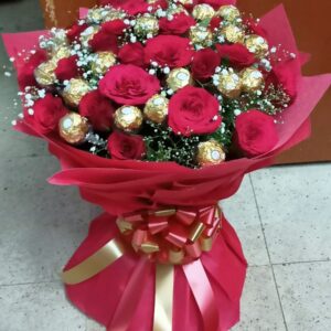 Elegant Red Roses & Ferrero Rocher Bouquet