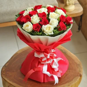 Red & White Rose Devotion Bouquet