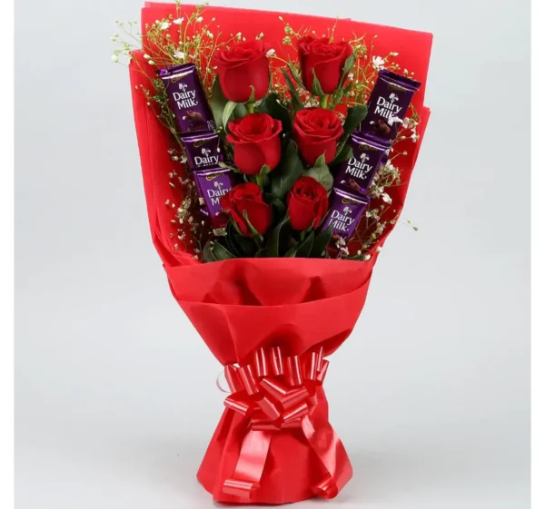 Sweet Indulgence: Dairy Milk & Rose Bouquet