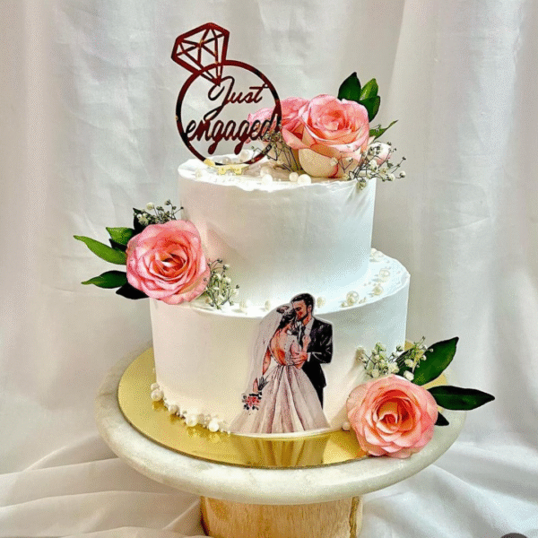 Grand Double Tower Vanilla "Just Engaged" Cake